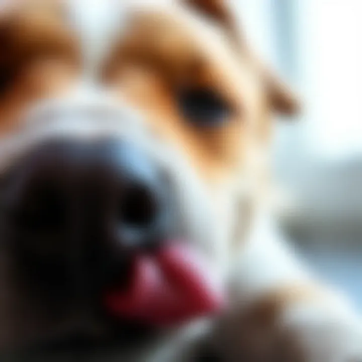 A close-up of a dog's tongue making contact with a leg