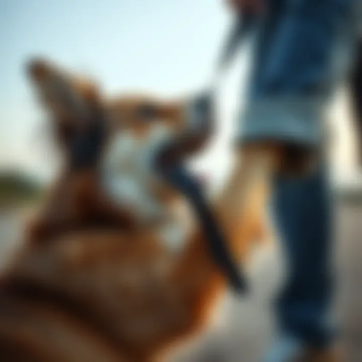 A dog engaging in playful behavior near a person
