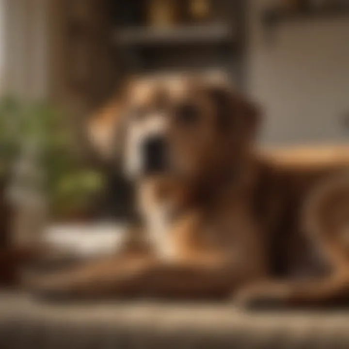 Older dog looking thoughtful in a cozy home environment