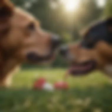 Two dogs interacting playfully, one licking the other��’s face, symbolizing social bonding