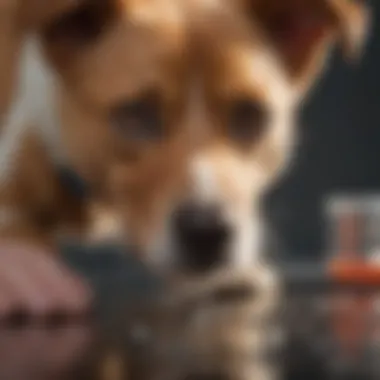 A veterinarian examining a dog with gastrointestinal issues