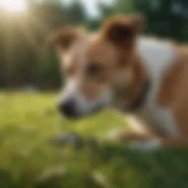 A dog grazing on lush green grass, showcasing natural behavior