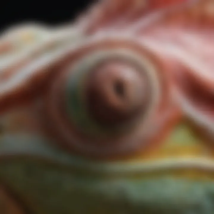 Close-up of a chameleon's unique skin texture and colors.