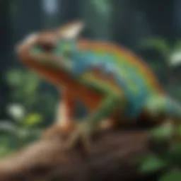 A vibrant chameleon blending into its natural habitat.