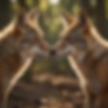 Coyote Behavior During Mating Season Close-up of a coyote displaying typical mating behavior