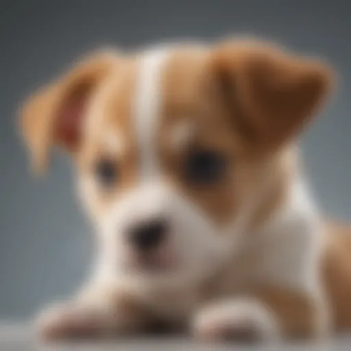 Close-up of a playful four-week-old puppy