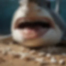 A close-up view of a shark's teeth showcasing its predatory adaptation.