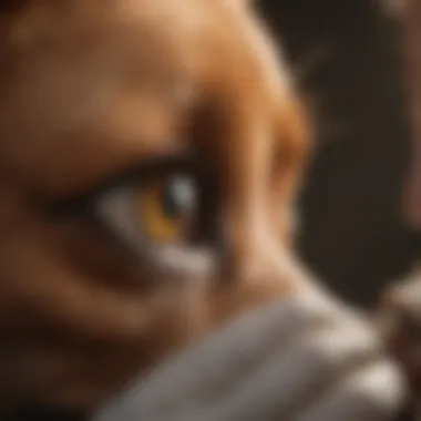 Veterinarian examining a dog's eye during a consultation