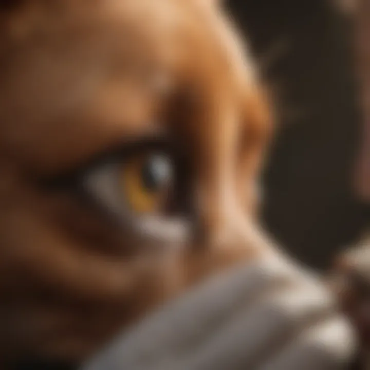 Veterinarian examining a dog's eye during a consultation