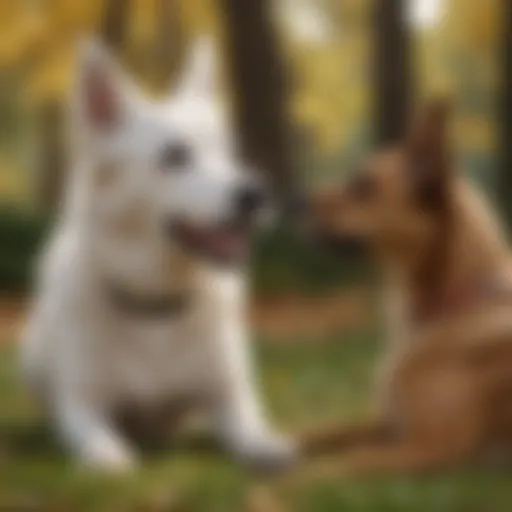 Dogs engaged in playful interaction in a park setting