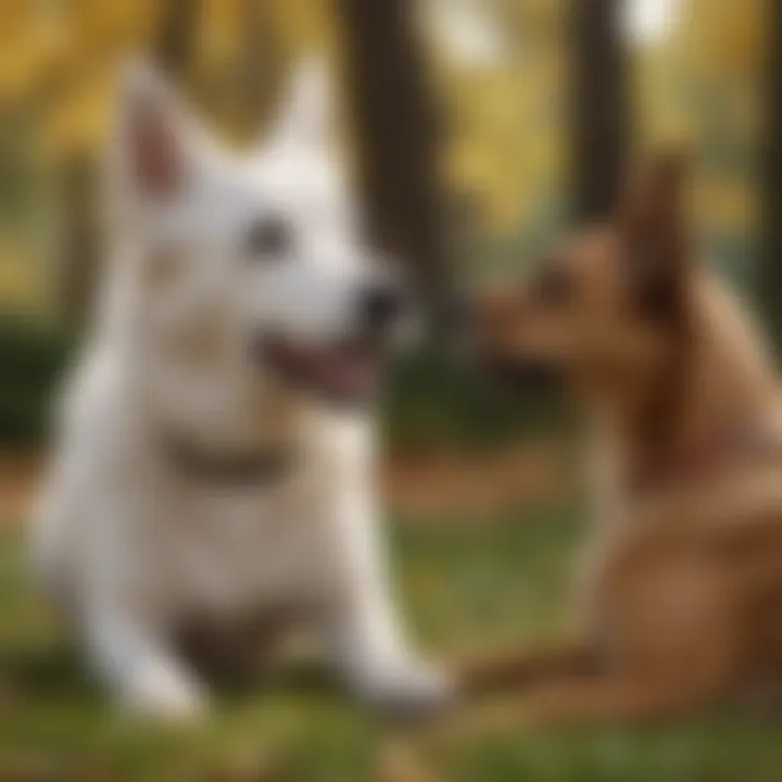 Dogs engaged in playful interaction in a park setting