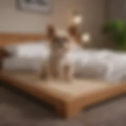 A small dog using a ramp to access a king size bed
