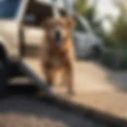 Large dog using a ramp to access a vehicle