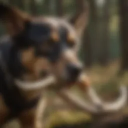 A dog chewing on a natural antler, showcasing its enjoyment and focus.