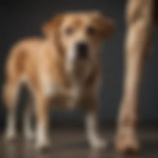 An elderly dog struggling to stand, showcasing signs of hind leg weakness.