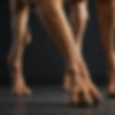 Close-up of a dog's hind legs showing muscle atrophy.