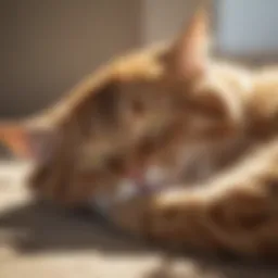 A cat curled up peacefully in a sunlit spot, embodying a serene sleeping position.