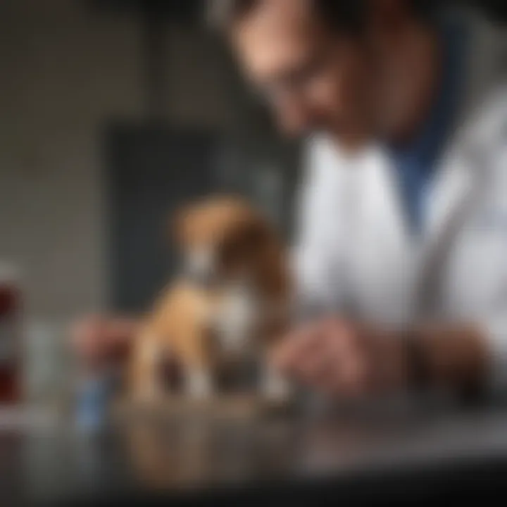 Veterinarian examining a dog's stool sample