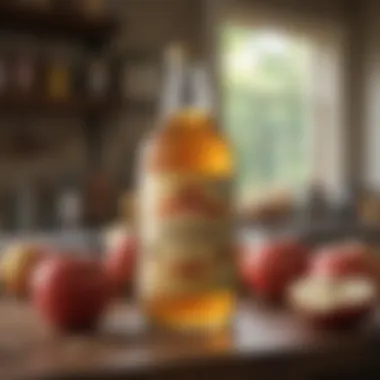 Apple cider vinegar bottle in a kitchen setting