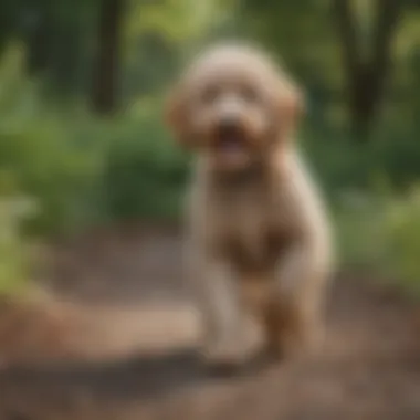 Training a Playful Small Goldendoodle Playful small Goldendoodle engaging in training
