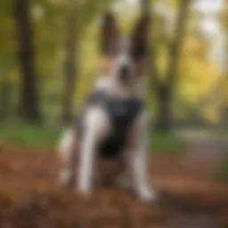 A dog wearing a hind leg brace in a park setting