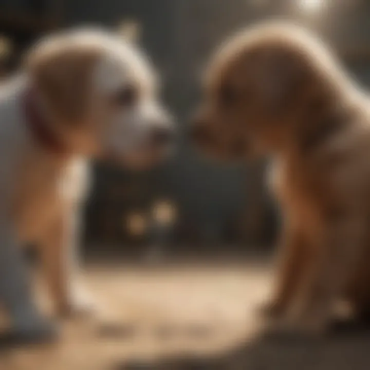 Lab Pit puppy interacting with a child