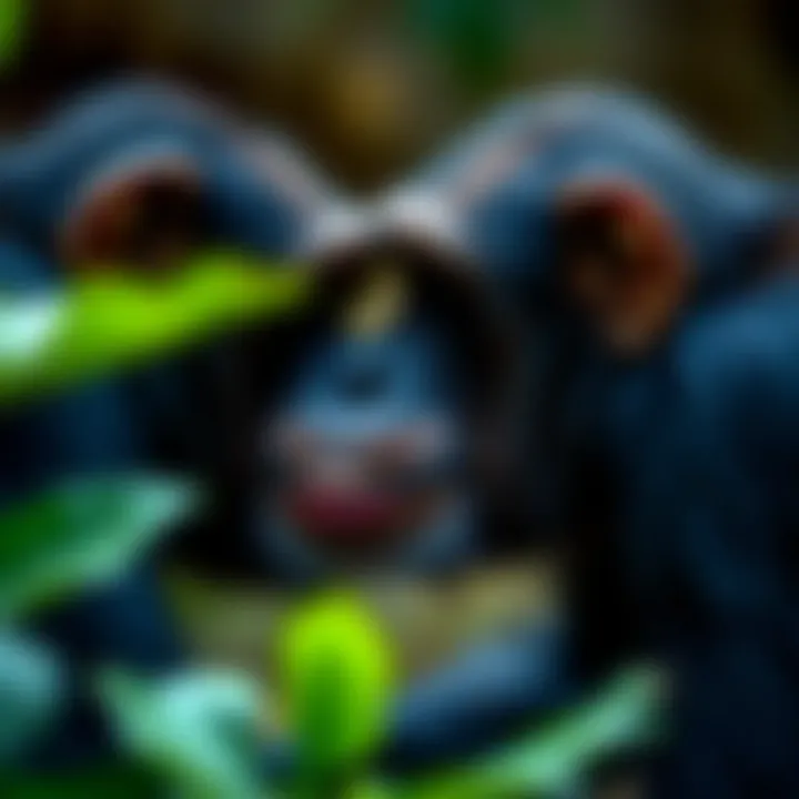 Close-up of a male chimpanzee exhibiting courtship behavior