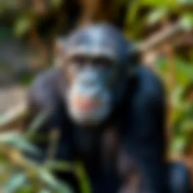 A male chimpanzee in its natural habitat, highlighting ecological significance