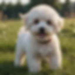 Playful Maltese Poodle puppy in a grassy field