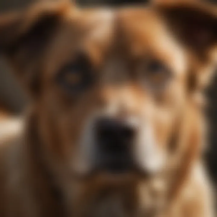 Close-up of a dog with a concerned expression