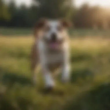 Happy dog playing in a field post dietary adjustment