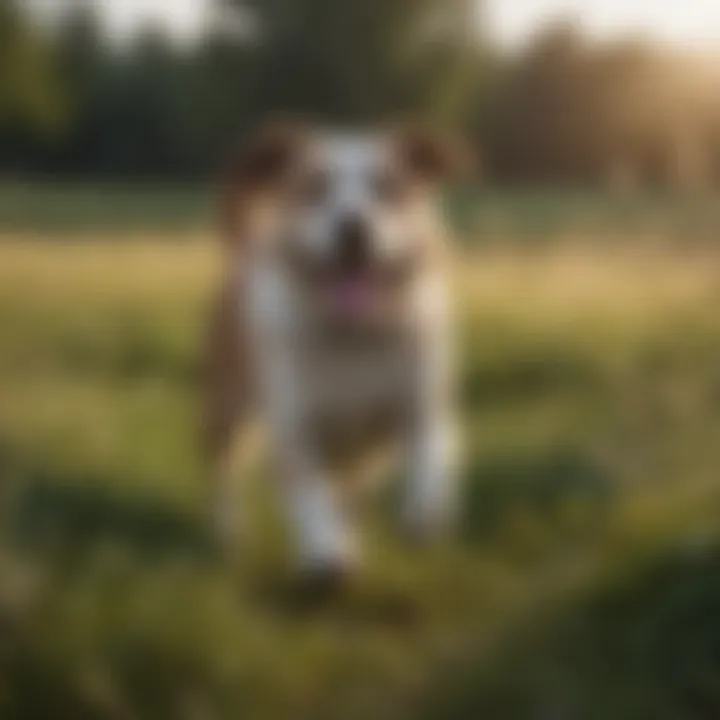 Happy dog playing in a field post dietary adjustment