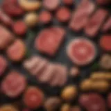 A platter showcasing various types of meats that can be harmful to dogs