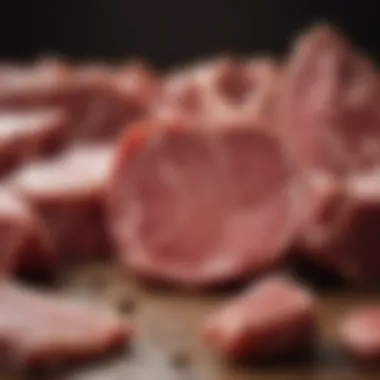 Identifying Dangerous Meats for Dogs Close-up of raw meat with warning signs indicating dangers to dogs