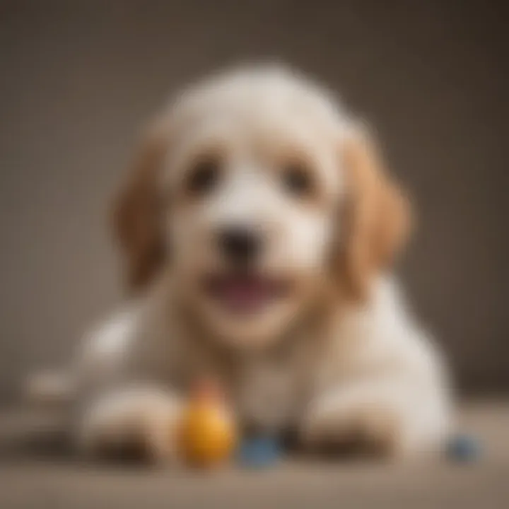 A mini Saint Berdoodle playing with a toy, illustrating its playful personality