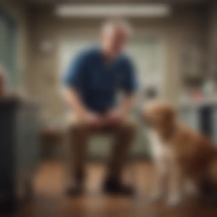 Dog owner consulting a vet about stool issues