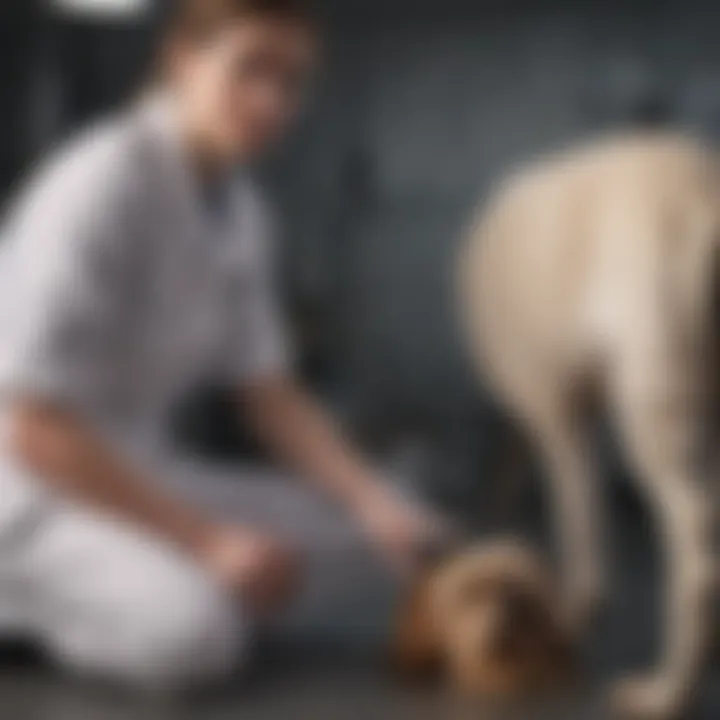 Vet examining a dog with abnormal stool characteristics