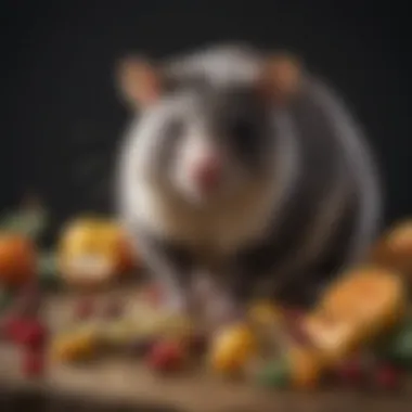 Possum Dietary Components A variety of food items that are part of a possum's diet, including fruits and insects.