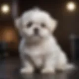 Elegant white Shih Tzu puppy sitting gracefully