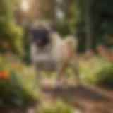 A playful pug in a sunny garden