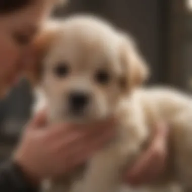 Owner examining a puppy for skin issues, emphasizing care