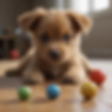 Puppy playing with toys, exhibiting healthy behavior