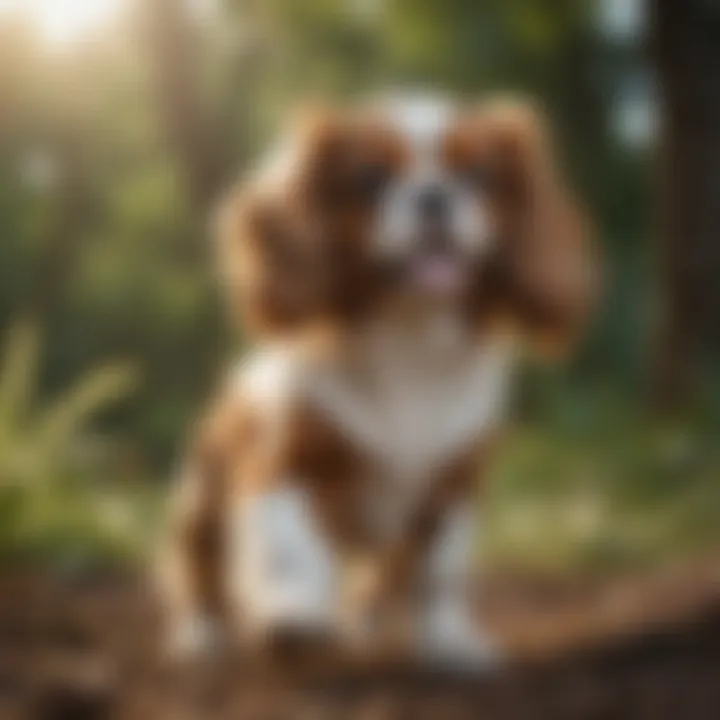 Cavalier King Charles Spaniel playing outdoors, showcasing its vitality