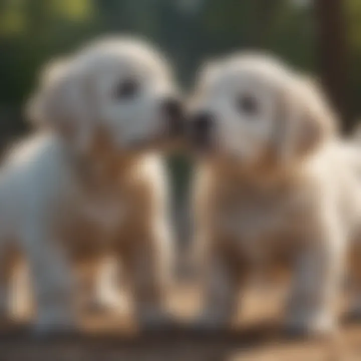 Silver golden retriever puppies playing together