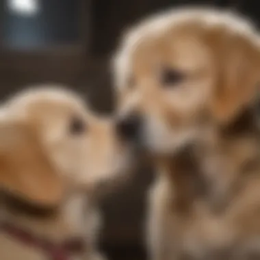 Silver golden retriever puppy with its owner