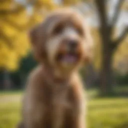 Elegant Australian Labradoodle with a shiny coat in a sunny park setting