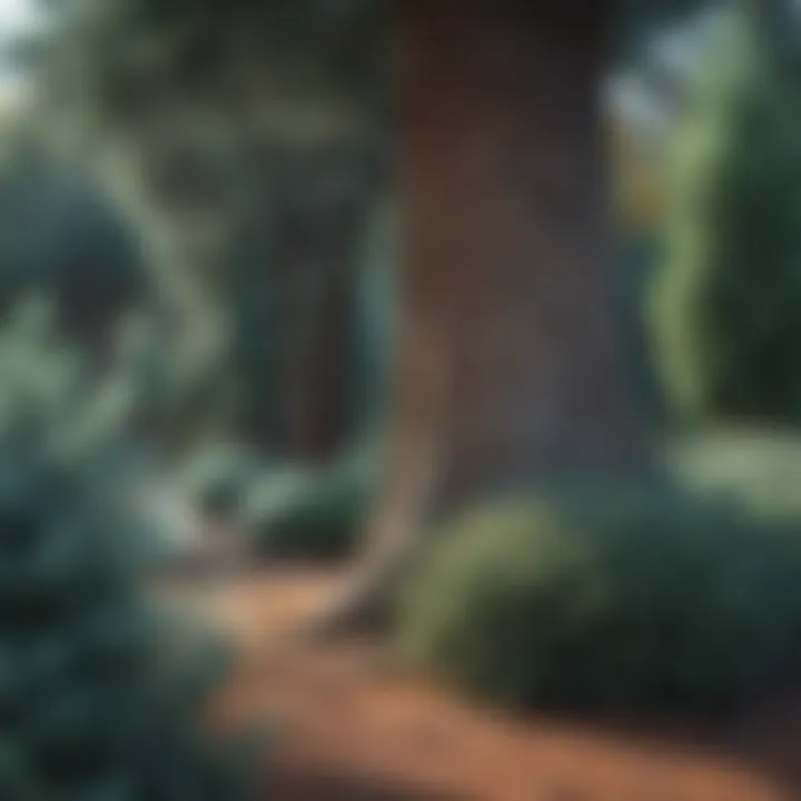 Urban landscape integrating blue spruce trees in a park