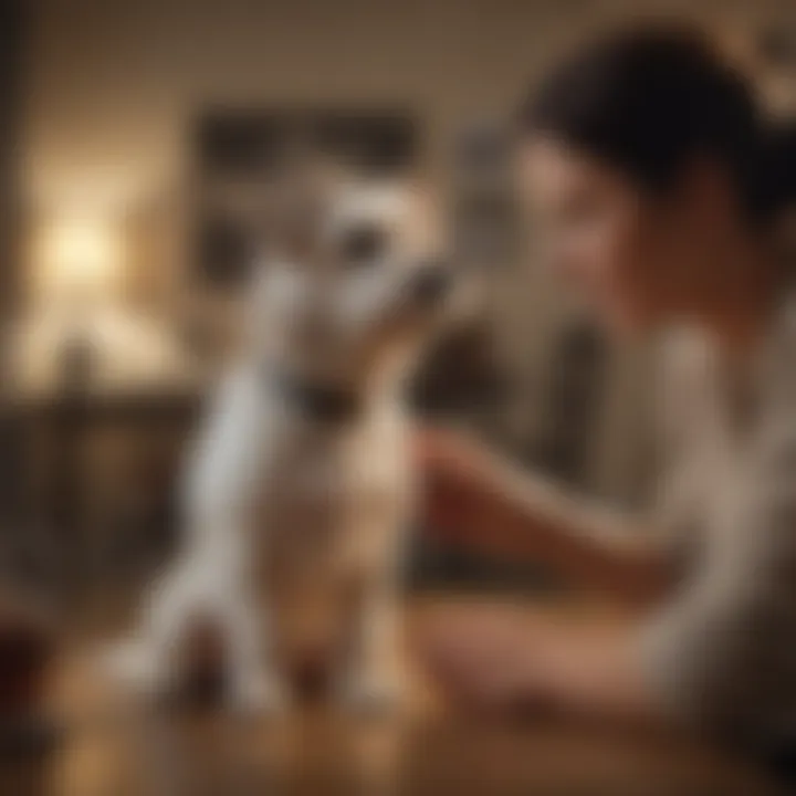 An owner training a Caesar dog in a home environment