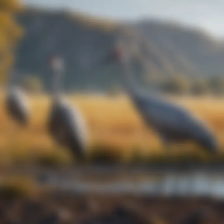 A picturesque landscape depicting the natural habitat of cranes.