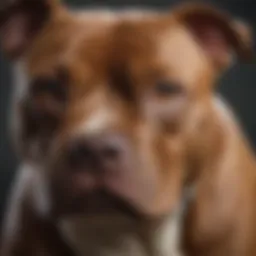 A close-up of a Pit Bull showcasing its muscular build and distinctive coat patterns.